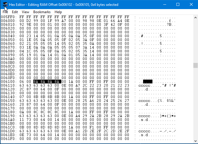 Character Name in Hex Editor