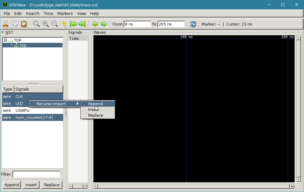 Adding signals to the waveform view