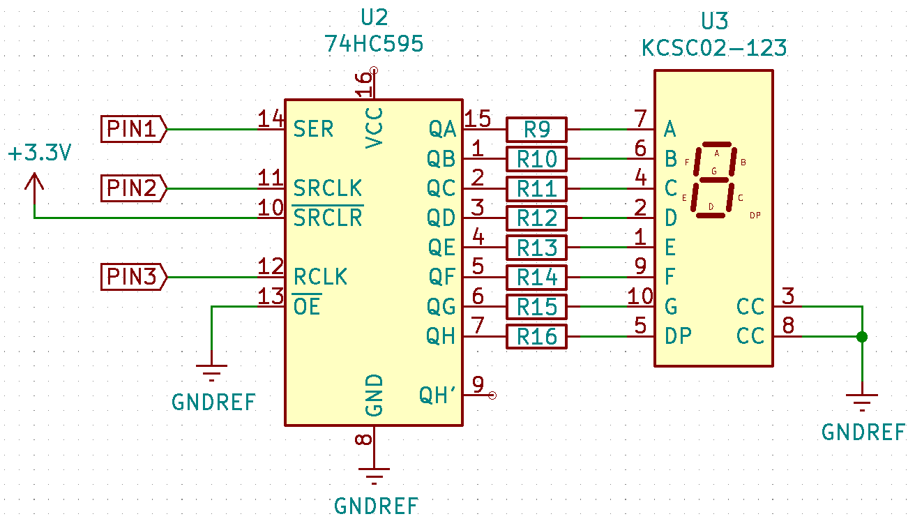 Shift Register Seven Segment Display Schematic